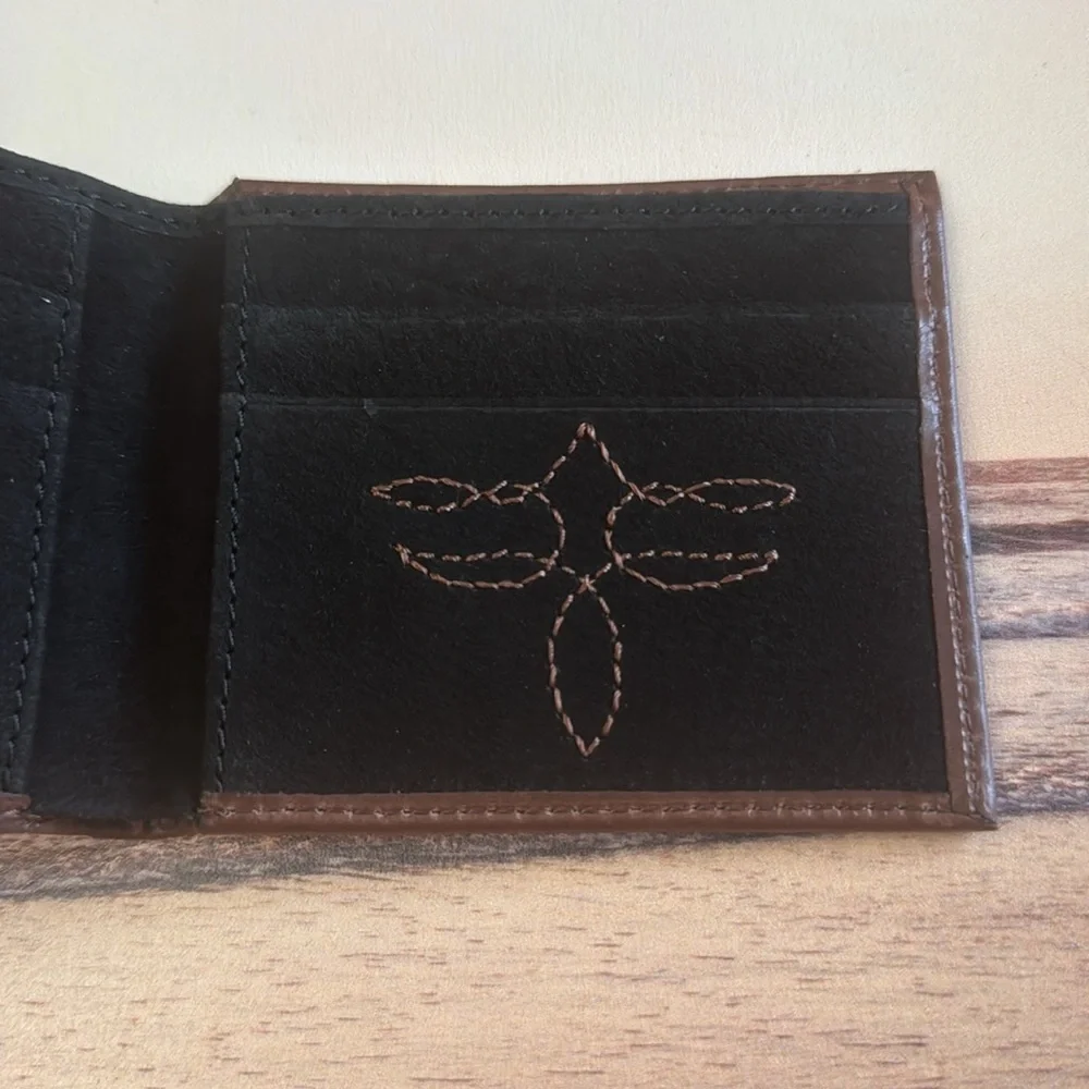Justin Boots Genuine Leather Slim Bifold Brown Boot Stitch RFID Wallet